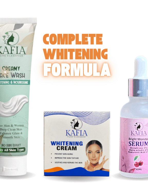 Get Everything You Need for Bright, Glowing Skin! The Kafia Whitening Kit includes our complete 3-step system: Face Wash, Serum, and Cream. Together, they cleanse, treat, and protect your skin for maximum brightening results. Save money and get faster, better results with this complete skincare package!